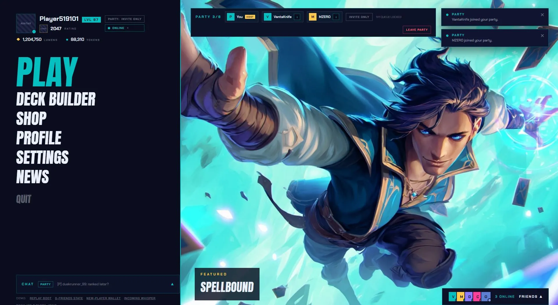 OneStar main menu with key art.